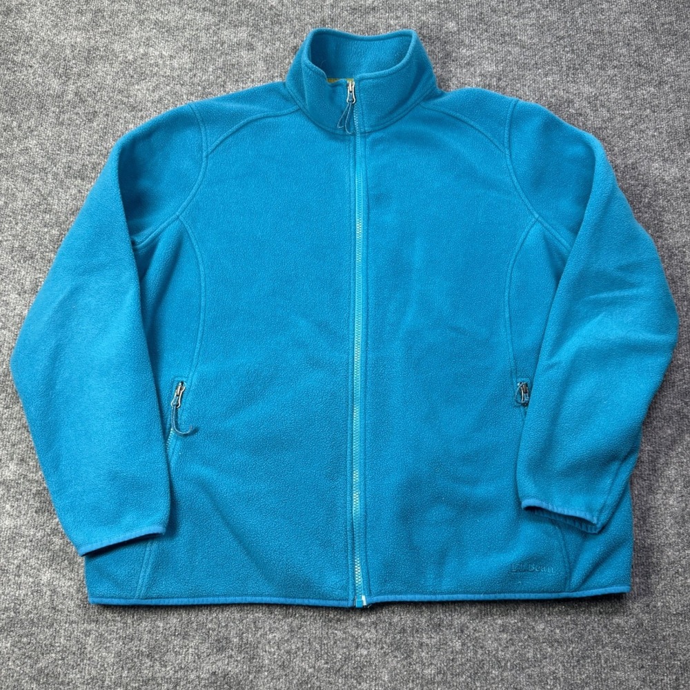 LL Bean Fleece Jacket Womens 2X Teal Blue Full Zip Mock Neck Outdoor Hiking
